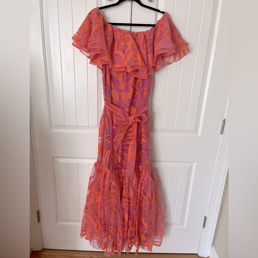 Trina Turk Floral Off Shoulder Belted Dress